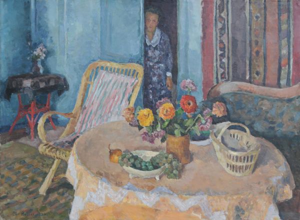 intérieur aux zinnias - huile sur toile - Maurice Robert