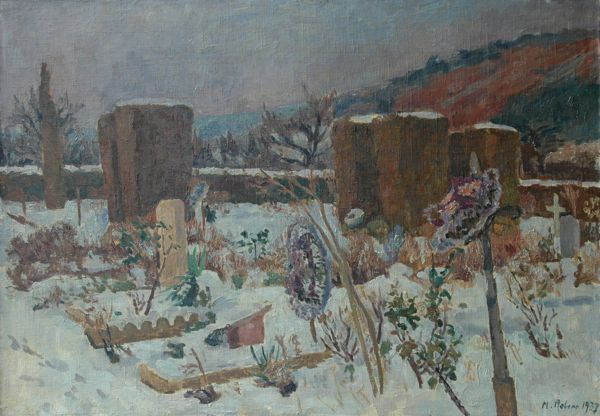 le cimetière de La Neuveville - huile sur toile - Maurice Robert